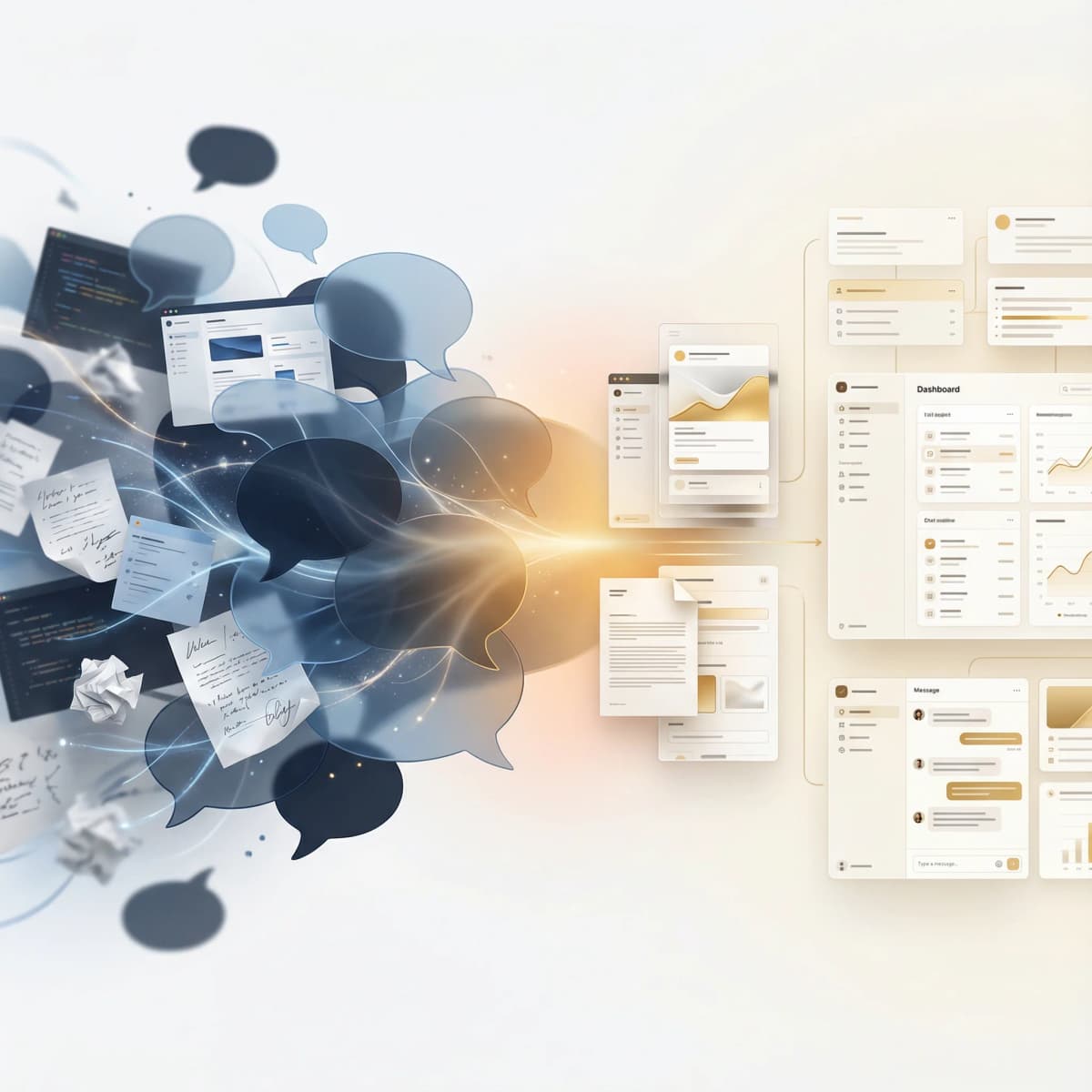 Messy inputs transforming into organized outputs